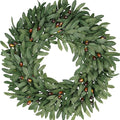 Olive Eucalyptus Wreaths for Front Door 22 Inch, Artificial Waterproof Green Olive Branch Wreath with Berry for Home Outdoor Indoor Farmhouse Window Spring Summer All Seasons