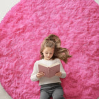 OLANLY Hot Pink Round Rugs for Bedroom - Machine Washable, 6 ft Circle Area Rugs for Living Room, Soft and Fluffy Shaggy Carpet for Teen Girls and Boys, Nursery Rooms, Dorms, Home Decor Aesthetic