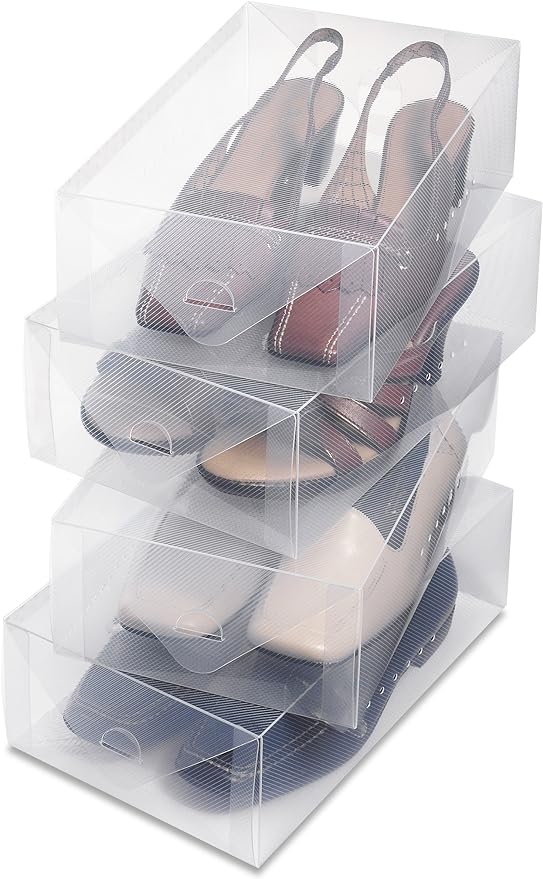 Whitmor Clear Vue Women's Shoe Box, Set of 4, White, 4 Count