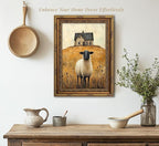 Vintage Gold Framed Wall Art Retro Country Sheep Oil Painting Canvas Prints Farmhouse Landscape Picture Wall Decor Rustic Farmhouse Animal Poster Artwork for Living Room Bedroom Bathroom, 9x11in