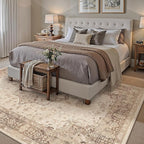 Brown 5x7 Area Rug Washable Vintage Living Room Carpet Non Slip Retro Distressed Low Pile Soft Oriental Medallion Thin Throw Rug for Kitchen Bathroom Office Bedroom Dining Room