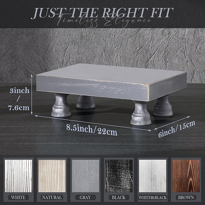 EOSAHR Pine Wood Risers for Decor for Kitchen Sink & Small Vanity - Versatile Risers Display Stands for Bathroom Decor - Chic Sponge Holder and Perfume Organizer (Gray, 8.5")