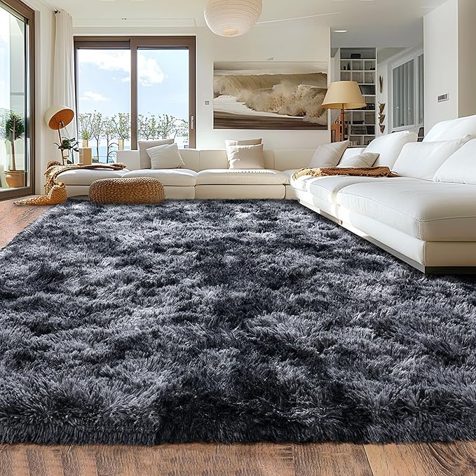 Rugs for Living Room 6x9, Soft Shaggy Modern Shag Area Rug for Bedroom, Upgrade Non-Slip Plush Fluffy Carpet for Kids Boys Girls Room Home Decor Aesthetic, Dark Grey