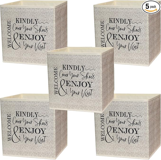 Life Charge Shoe Covers Box - Real Estate Open House Supplies for Realtor Listings. Shoe Cover Holder for Home asks to Please Cover Shoes - Fill with Shoe Booties - Indoor Use | 5 Pack Beige & Black