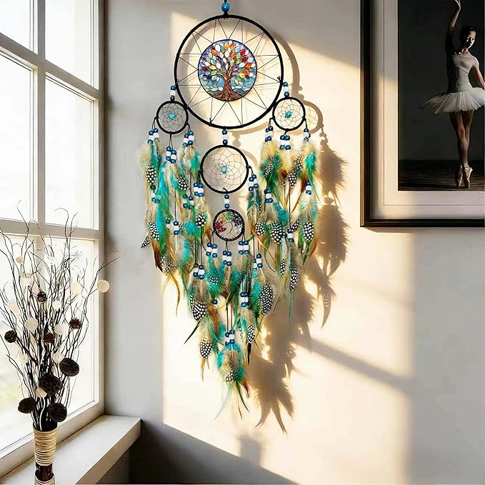 Large Dream Catchers for Girls Room Decor Adult Boho Suncatcher Dream Catcher Wall Decor Tree of Life Hanging Ornament for Living Room Dorm Decor Hippie Gifts