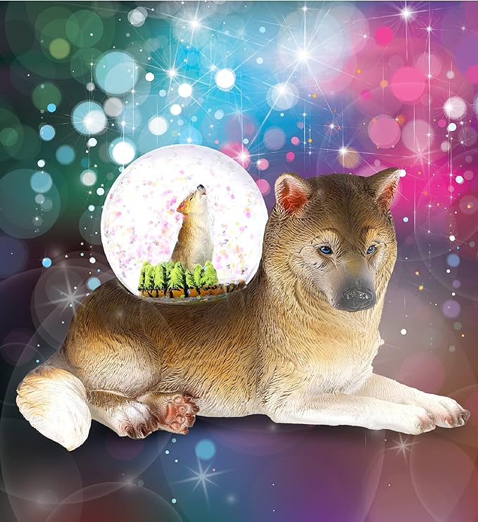 CoTa Global Wolf Snow Globe - Magical Rainbow Water Globe Figurine with Sparkling Glitter, Collectible Novelty Ornament for Home Decor, for Birthdays, Christmas, and Valentine - 45mm