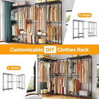 H5 Pro Heavy Duty Garment Rack, Freestanding Clothes Rack, Wardrobe Closet for Hanging Clothes, Portable Closet Organizer with Expandable Hanger Rods, (97.7-115.4")L x 15.7"W x 75.4"H, Black