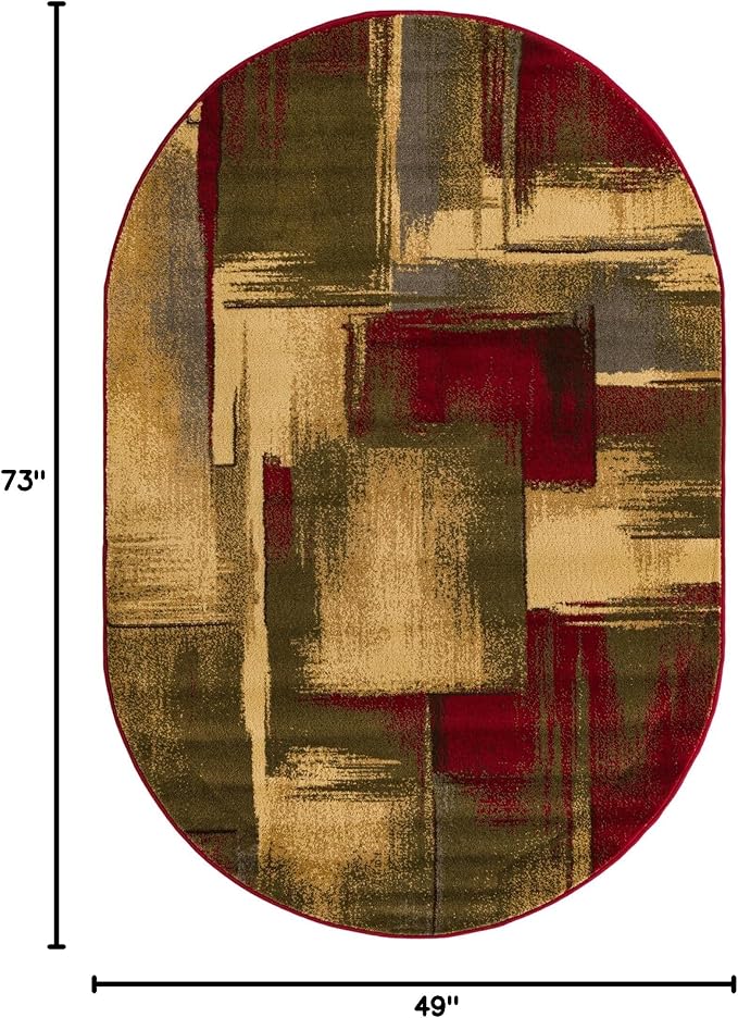 Unique Loom Barista Collection Area Rug - Timor (4' 1" x 6' 1" Oval, Multi/Red)