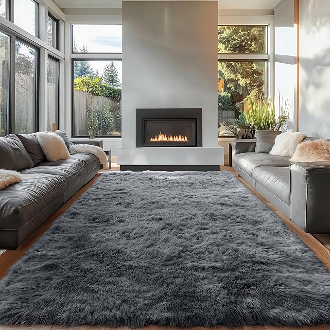 OLANLY 7x7 Machine Washable Large Area Rugs for Living Room, Bedroom, Soft Fluffy Shaggy Bedside Rug, Indoor Floor Carpet for Kids Girls and Boys, Dorms, Nursery, Home Decor Aesthetic, Grey