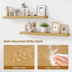 Fun Memories 40 Inch Floating Shelves, Long Wood Wall Shelf Set of 2 with Invisible Brackets, for Bathroom, Living Room, Bedroom, Kitchen, Oak