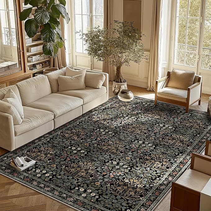 Traditional Design Vintage Floral Area Rug 6 x 9,Washable Area Rugs - Perfect for Living Room, Bedroom, Pet & Child Friendly, Nursery - Stain & Water Resistant Non-Slip, Dining Room Decor