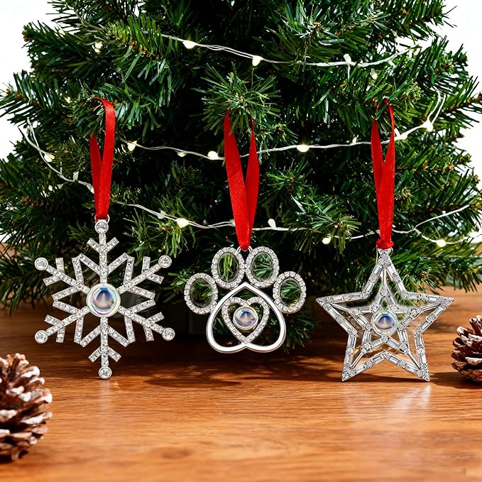 Set of 3 Christmas Hanging Ornaments - Silver Snowflake Star Pawprint Christmas Tree Decor for Xmas Tree Gift Decorative Hanging Ornaments Hanging Pendants (3, Multi-3)