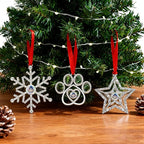 Set of 3 Christmas Hanging Ornaments - Silver Snowflake Star Pawprint Christmas Tree Decor for Xmas Tree Gift Decorative Hanging Ornaments Hanging Pendants (3, Multi-3)