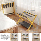 2 Pack Bamboo Luggage Rack for Guest Room, 26.77" Folding Wide Suitcase Stand with Fabric Storage Shelf, Thickened Luggage Stand Holder for Bedroom Hotel, Luggage Rack for Suitcases (2 Pack - Natural)