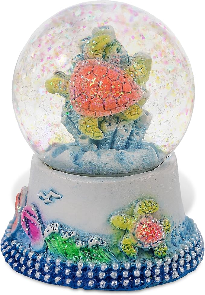 CoTa Global Sea Turtle Neon Snow Globe Decor - Elegant Pink Sparkle Glitter Inside The Snow Globe Figure, Animal Figurines for Kids and Adults, Collectible Snow Globes for Birthday, Christmas - 45 mm