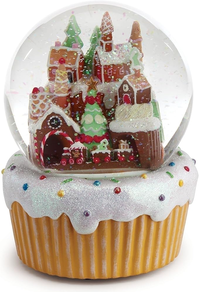 Roman Gingerbread Village Train 120MM Musical Glitterdome Water Globe Plays We Wish You a Merry