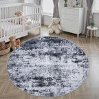 Round Area Rug for Living Room: 4 ft Washable Modern Abstract Soft Thin Rug Indoor Floor No Slip Stain Resistant Carpet for Bedroom Dining Room Farmhouse Nursery Home Office - Black