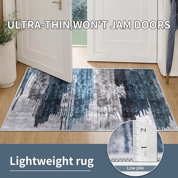 Ciicool Modern Abstract Rug for Living Room, 5'x7' Machine Washable Area Rug Non-Slip Rug, Low-Pile Contemporary Indoor Dining Floor Carpet for Bedroom Office Under Table Home Decor Navy Grey