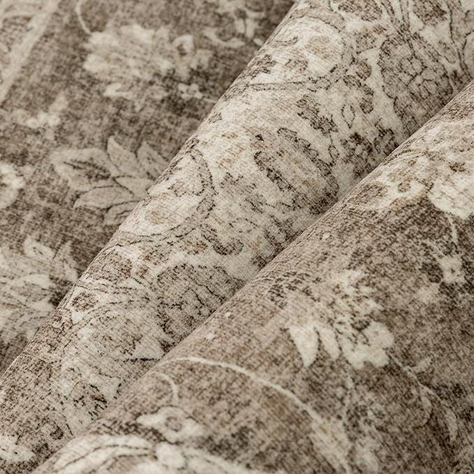 8x10 Area Rug Brown Washable Living Room Vintage Carpet Bedroom Large Non Slip Soft Low Pile Soft Thin Dining Room Office Accent Throw Rug