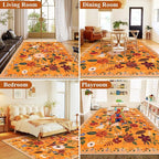 U'Artlines 6x9ft Fall Floral Area Rug, Machine Washable Ultra Soft Low Pile Non Slip Non Shedding Accent Floor Carpet for Living Room, Bedroom, Dining Room, Office (Orange)
