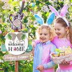Interchangeable Welcome Sign for Front Door - Solid Wooden Welcome Wreaths with 16 Seasonal Holiday Icons Front Door Decor for Farmhouse Hanging, Valentine's, Easter Christmas Housewarming Gift Decor