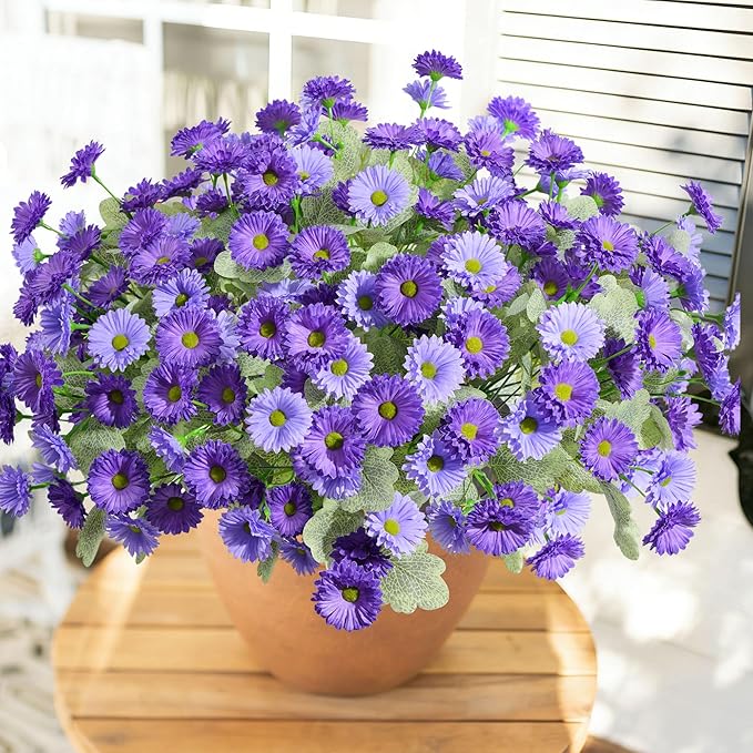 HyeFlora Artificial Flowers for Outdoors Faux Plants Spring Decoration, 6 Bundles Fake Daisy Silk Flowers for Outside Realistic UV Resistant for Outdoor Planters Porch Patio Balcony Yard Home