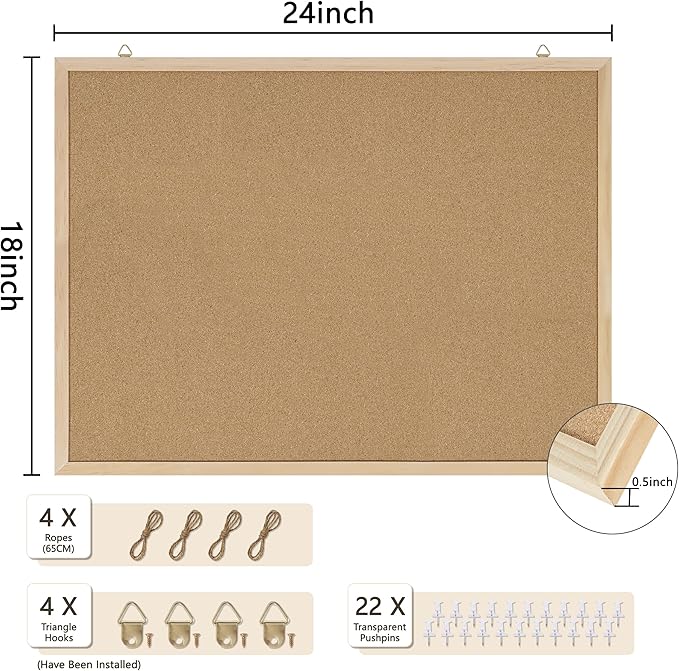 DAHAPYBOO Cork Board 2Pack,24x18 Bulletin Board for Office with Pin Oak Wood Boards, Message Board or Vision Board.