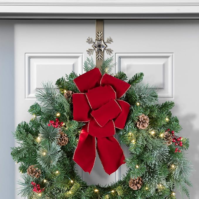 Haute Decor Adapt Adjustable Length Wreath Hanger with Interchangeable Icons (Antique Brass-Sun/Snowflake/Butterfly/Fleur de lis) - 4 Door Wreath Hangers in 1