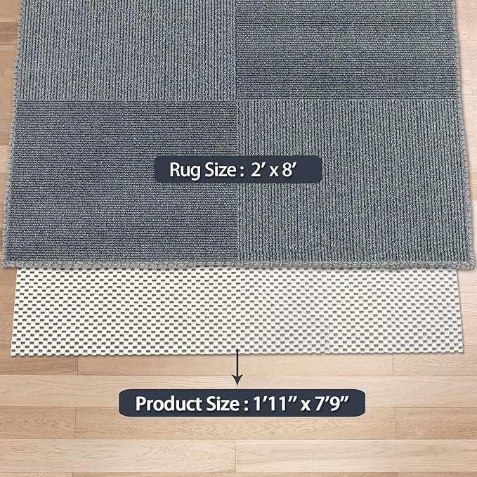 Non Slip Area Rug Pads Non Skid Rug Gripper 2x8 Feet Extra Thick Pad Anti-Slip Carpet Rug Mats for Hardwood Surface Floors, Keep Rugs Safe and in Place (2 x 8 Ft)