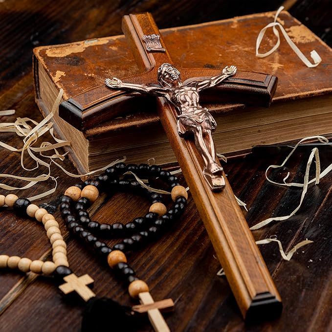 Woodvio - Handmade wooden wall cross, Pope's cross, Catholic crucifix