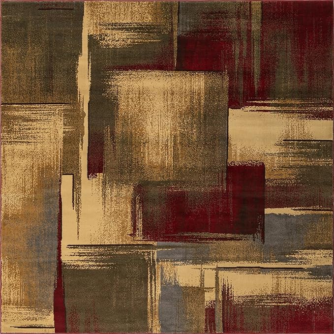 Unique Loom Barista Collection Area Rug - Timor (8' Square, Multi/ Red)