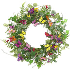20" Artificial Spring Summer Wreath with Fake Butterflies,Eucalyptus Leaves,Daisy,Dry Vine Branches,Fern Leaves for Front Door Indoor Outdoor Farmhouse Wall Holiday Decor, White Gift Box Included