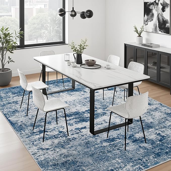 4x6 Area Rug Living Room Rug: Washable Modern Abstract Soft Thin Rug Indoor Floor No Slip Stain Resistant Carpet for Bedroom Dining Room Farmhouse Nursery Home Office - Blue
