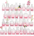 Der Rose Glass Bud Vases Set of 32 Small Pink Flower Vases for Rustic Wedding Centerpieces Table Decorations and Home Office Decor(Pink)