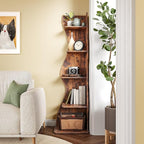 LITTLE TREE 70-Inch Corner Shelf, Seaweed Shaped Etagere Display Bookshelf, Freestanding 5-Tier Wall Shelves for Small Spaces, Living Room, Bedroom, Rustic, 1 Pack