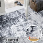 10x12 Area Rug Living Room Rug: Washable Modern Abstract Soft Thin Rug Indoor Floor No Slip Stain Resistant Carpet for Bedroom Dining Room Farmhouse Nursery Home Office - Dark-Black