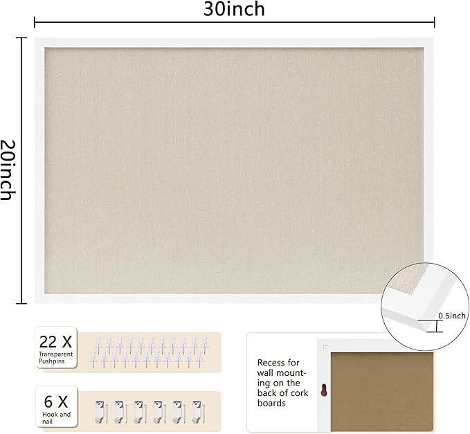 DAHAPYBOO Cork Board with Linen White 2Pack,Bulletin Board 30"x20" Hanging Corkboards for Office Home School Message Board or Vision Board Decoration.