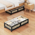 efluky 2-Pack Bamboo Under Bed Storage with Wheels, Rolling UnderBed Storage Basket with Large Dust Bag, Under Bed Storage Containers for Bedroom, Dorm and Basement, Black