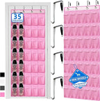 over the door shoe organizer,2025 upgraded,35 Huge pockets,over door shoe organizer,Store size 13 shoes,shoe organizer,Strong material,hooks Suitable for various doors,pink shoe rack