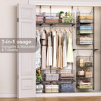 Sonyabecca 3-Tier Hanging Closet Organizer, Foldable Cabinet Wire Storage Basket Bins with 5 S Hooks, Closet Shelves & Hanging Closet Shelf for Clothing, Sweaters, Handbags, Hats