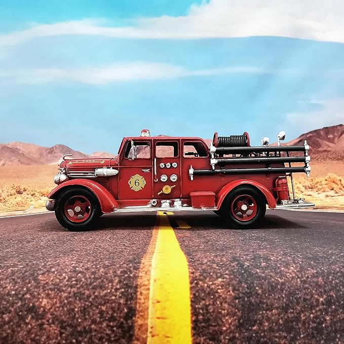 Truck Model Retro Fire Diecast Metal Miniature Vehicles Large Fire Fighting Truck Decor Home Antique Truck Decor Automotive Decor 16.4'' Long…