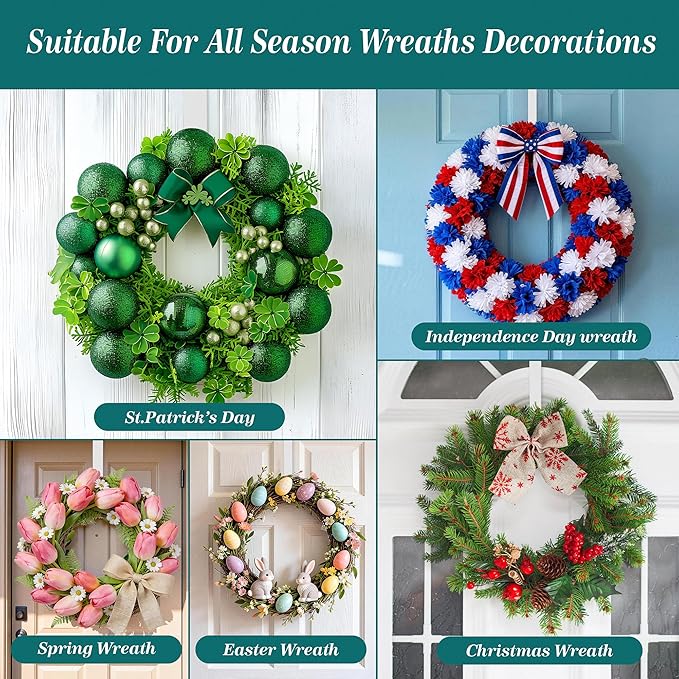 HOOSUN 4th of July Decorations Wreath Hangers for Front Door,14 Inch Metal Wreath Hook Holder for Spring Decor,20 Lbs White Over The Door Wreath Hanger for Spring Patriotic Wreath Front Porch Decor
