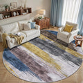 Ciicool 8ft Round Washable Rug, Modern Abstract Circle Rugs, Non-Slip Thin Lightweight Rug Yellow Grey Circular Print Distressed Carpet for Bedroom Living Room Under Dining Table Home Office Decor