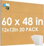 MaxGear 60" x 48" Large Cork Board for Wall, 20 Pack Cork Board Tiles with 40 Pushpins & Safe Removable Adhesive Tabs, 12" x 12" Corkboards for Office, School, Home