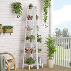 Hoctieon Corner Shelf, 6-Tier Corner Bookshelf, Rustic Ladder Shelf, Industrial Display Stand for Living Room, Kitchen, Home Office, Balcony, Small Space, Metal Frame, White
