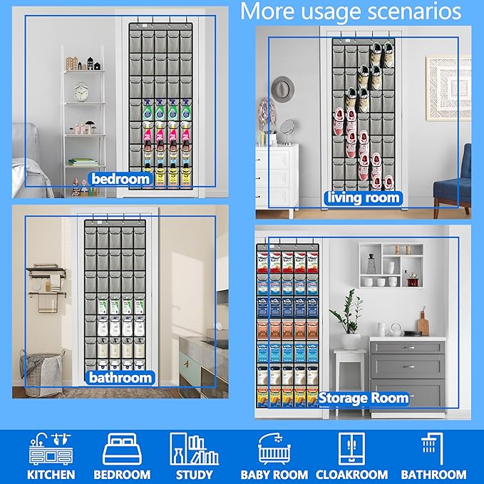 over the door shoe organizer,2025 upgraded,shoe organizer,35 Huge pockets,over door shoe organizer,Store size 13 shoes,shoe organizer,Strong material,hooks Suitable for various doors,Grey/black