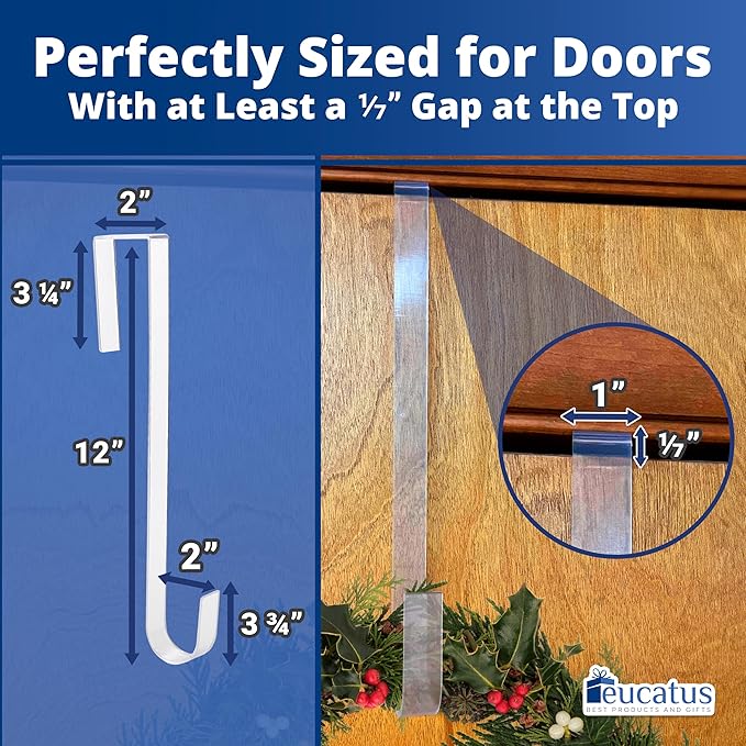 Non-Scratch 100% Clear 12In Xmas Wreath Hanger 3Pk. Best Long Hooks for Indoor or Outdoor Holiday Home Decor. Slim Christmas Wreaths Holders Hang Fall Halloween Decorations Over Front or Storm Door.