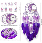 Large Dream Catchers, Handmade Woven Moon Healing Crystal Stone Dream Catcher Wall Hanging Ornament for Bedroom Living Room Wedding Party Decor, Festival Blessing Craft Gift (Purple Moon)