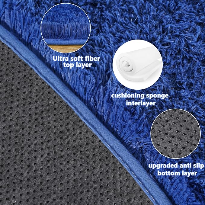 5'x5' Blue Round Rug for Bedroom, Ultra Soft Fluffy Circle Rug for Kids Girls Boys Room, Cute Shag Rugs for Living Room Playroom Teen Room Home Decor Rug