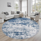 Round Area Rug for Living Room: 6 ft Washable Modern Abstract Soft Thin Rug Indoor Floor No Slip Stain Resistant Carpet for Bedroom Dining Room Farmhouse Nursery Home Office - Blue